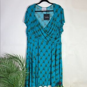 NWT Leota Teal Dress with Bird Pattern NWT 3X